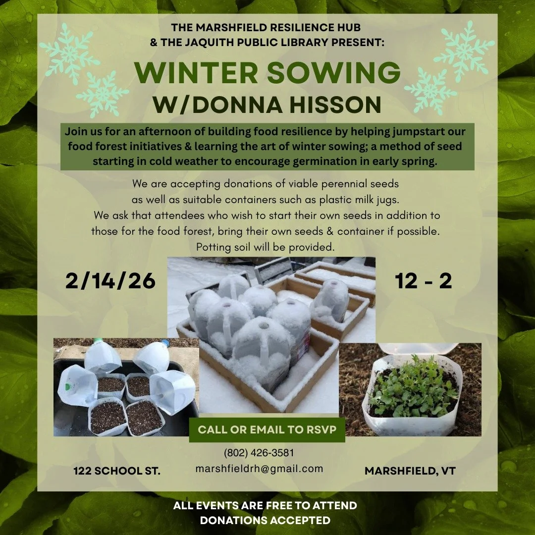 Spend Valentine's Day giving garden prep some love! Join us on 2/14 from 12-2 for an afternoon of building food resilience by helping to jumpstart our food forest initiatives and learn the art of winter sowing. 
We are accepting donations of viable p