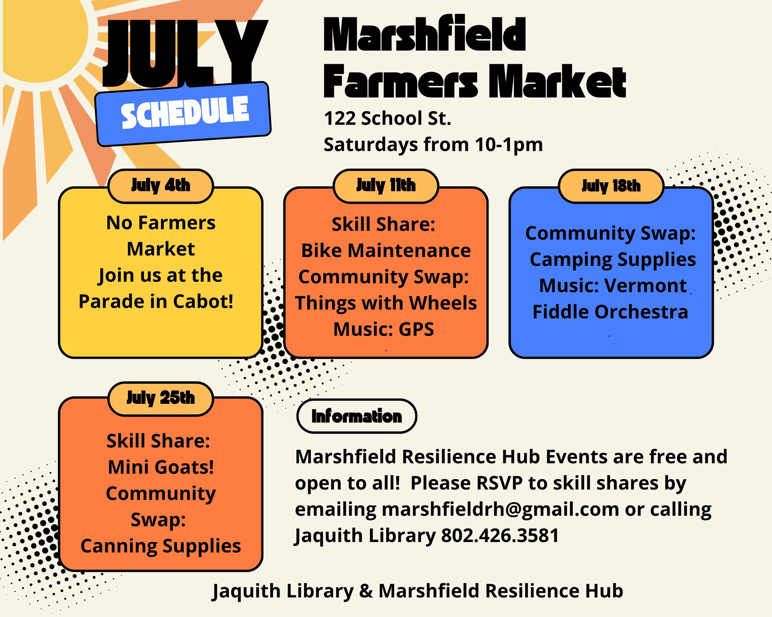 We have lots of fun skill shares, community resource swaps and live Music scheduled for July! Be sure to RSVP to skill shares so we can plan ahead: Bike Maintenance is July 11th and Mini Goats are July 25th! Click the link in our bio to learn more an