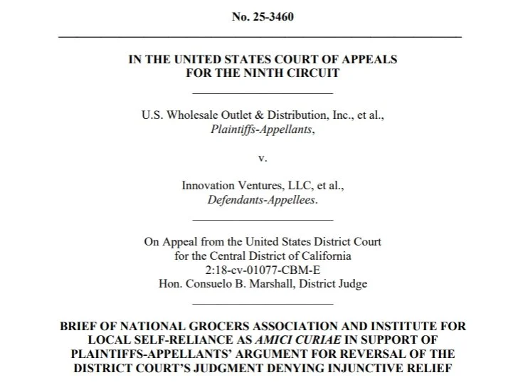 Simonsen Sussman LLP Submits Amicus Brief for National Grocers Association and Institute for Local Self-Reliance in Ninth Circuit Robinson-Patman Act Appeal
