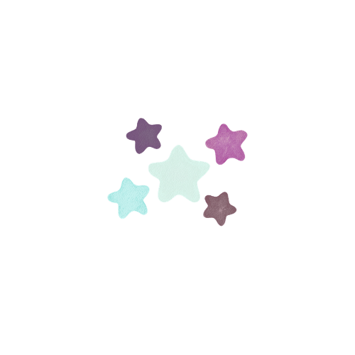 Colorful star-shaped candies in purple, pink, blue, and white on a black background.
