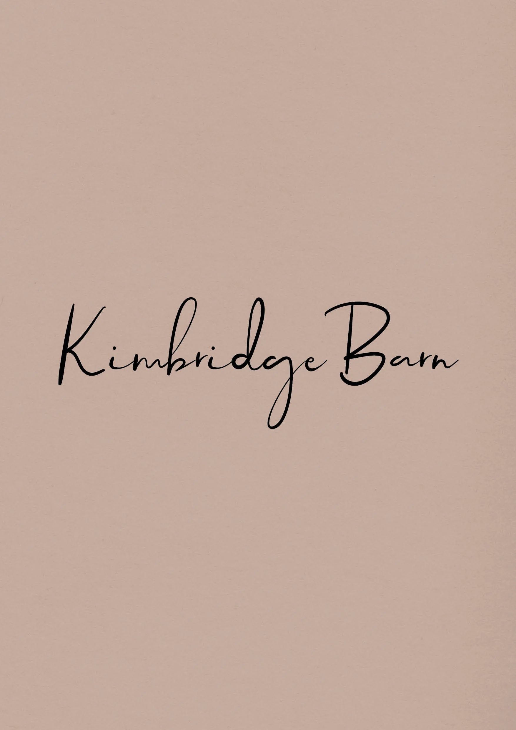 Text on a beige background reading "Kimbridgge Barn" in black cursive font.