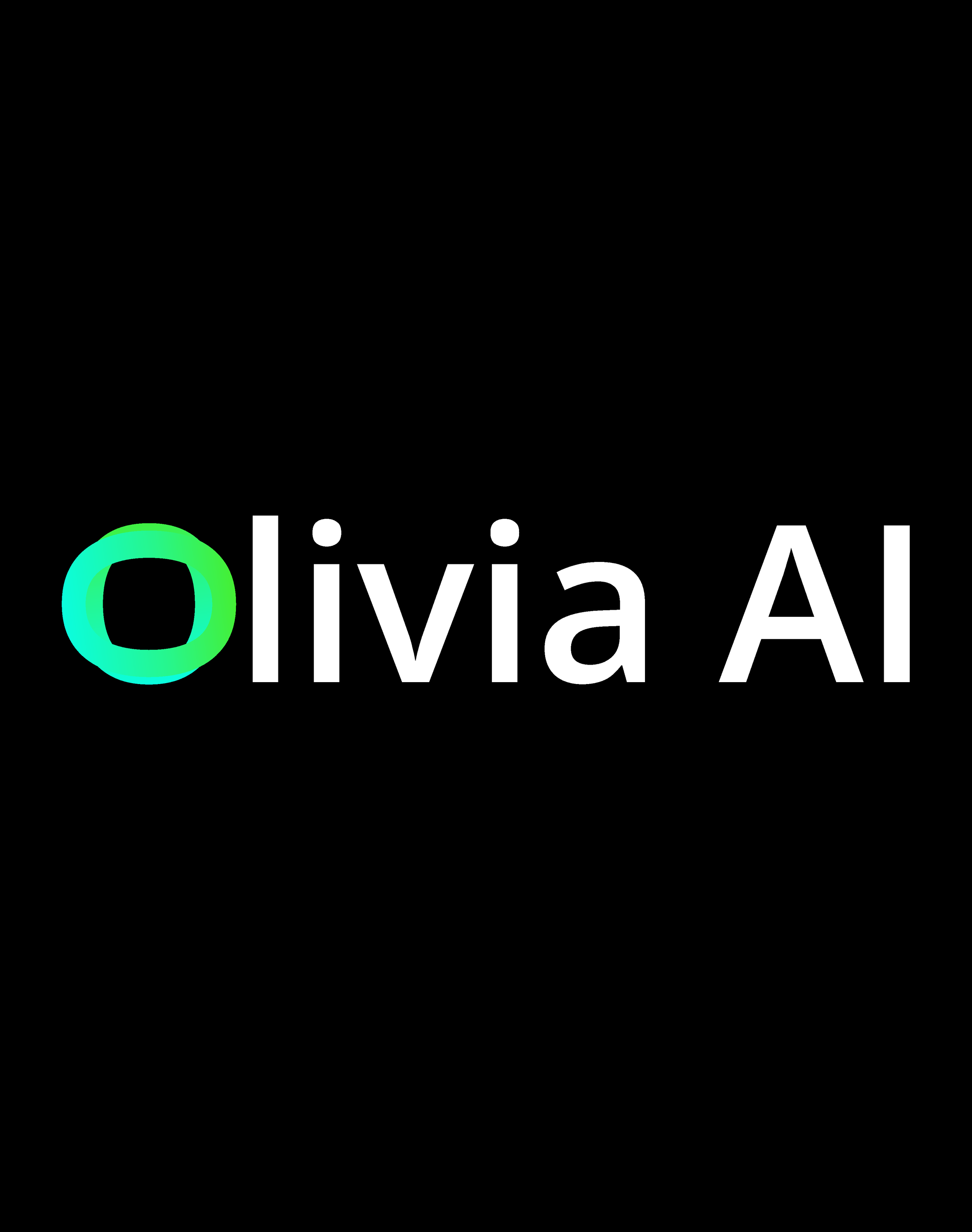 Logo with a black background featuring a stylized blue-green 'O' and the text 'Olivia AI' in white.