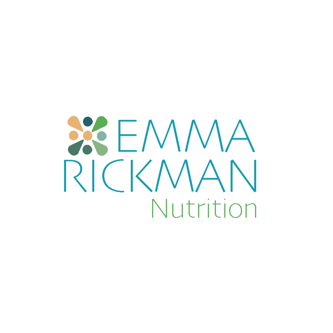 Logo for Emma Rickman Nutrition with stylized flower and text in teal and green.