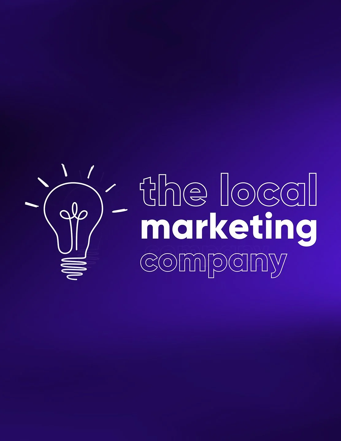Logo for the local marketing company with a neon light bulb illustration and text on a purple gradient background.