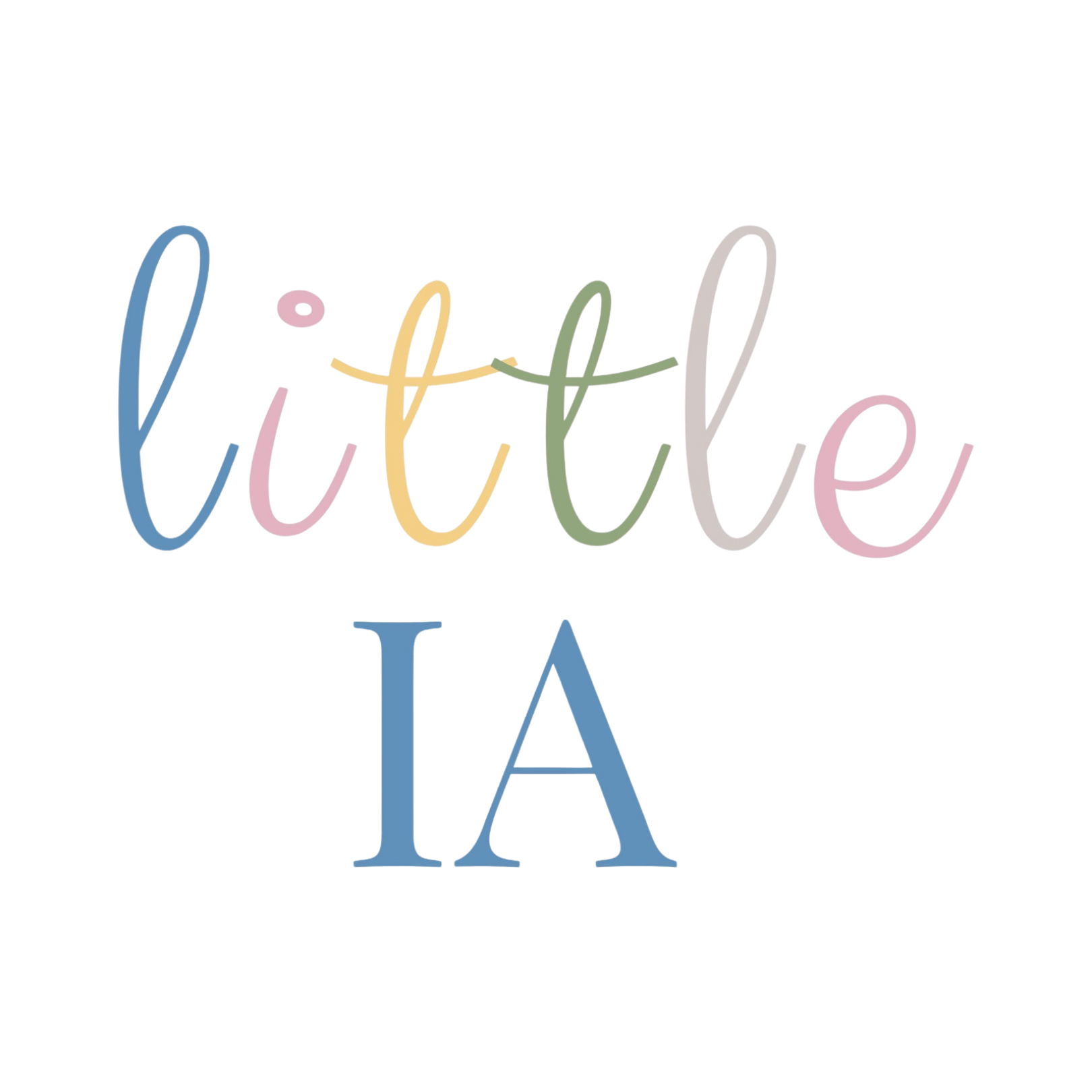 Colorful text that reads "little I A" with each word in different pastel colors.