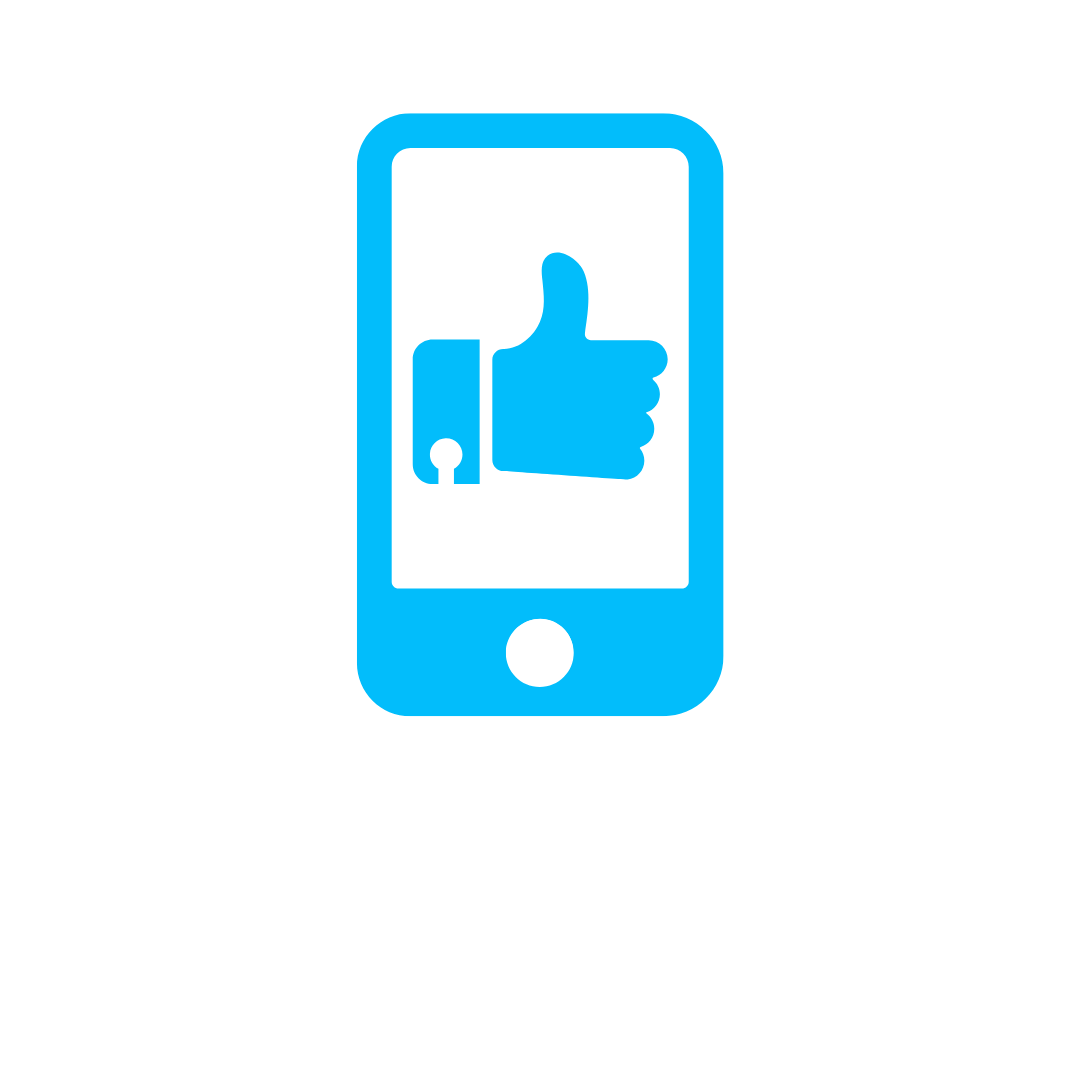 A mobile phone screen showing a blue thumbs-up icon with the text "User Generated Content" below it.