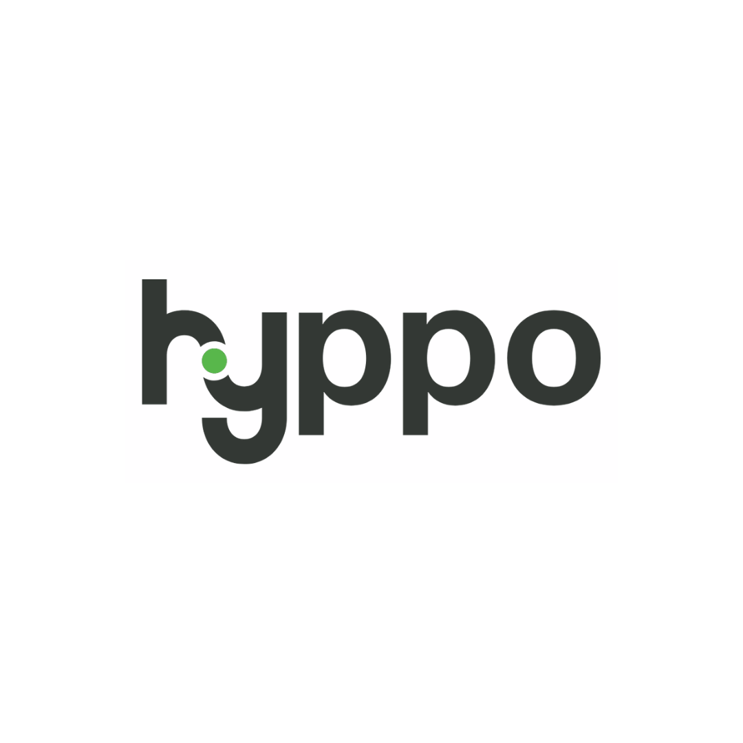 Logo with the text 'hyppo' in black letters, featuring a small green dot on the 'h' and the letter 'y' with a green dot.
