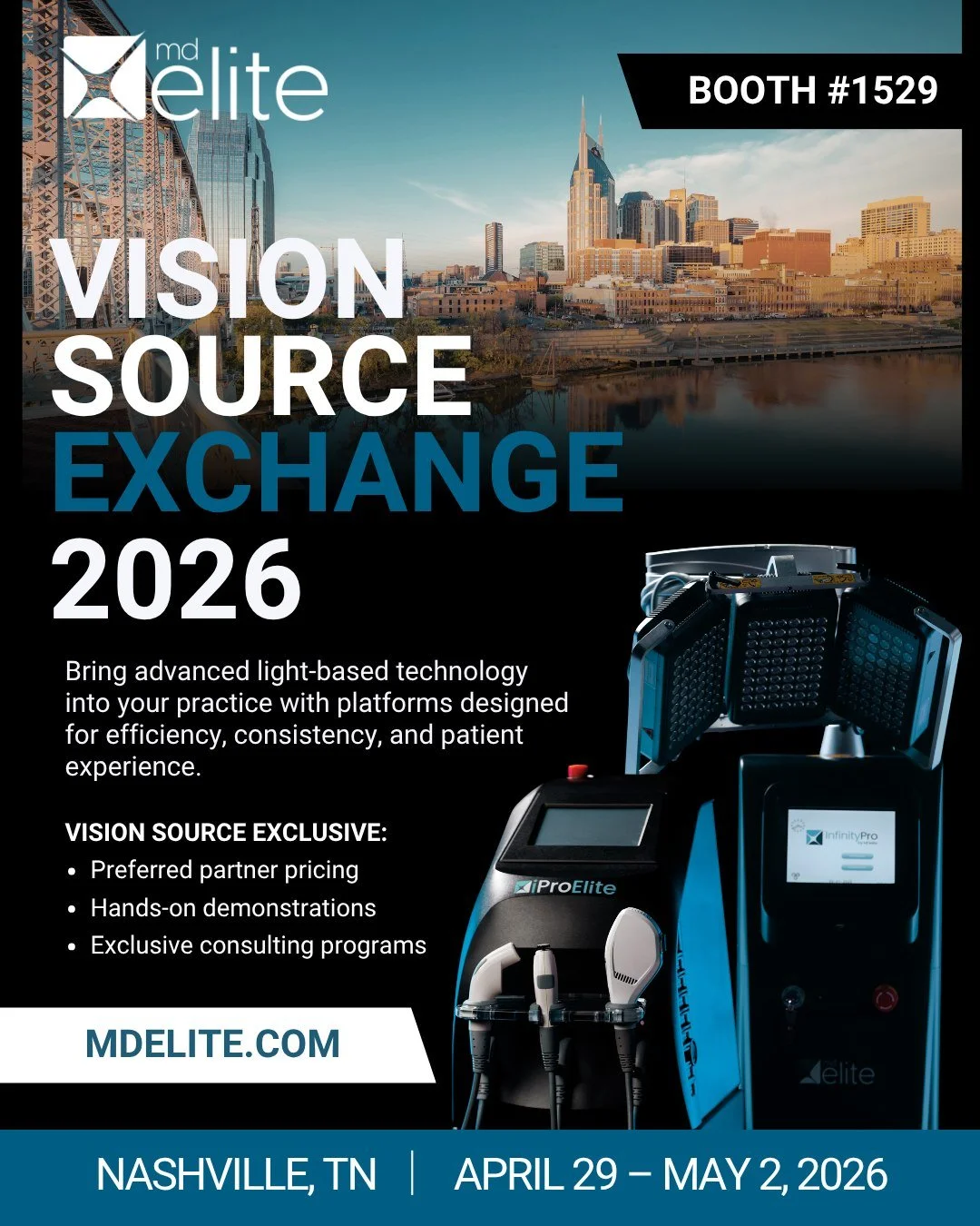 Vision Source members&hellip;. See it in person.

⭐️ Event-only pricing
🫱 Hands-on demos
👥 Consulting built around your practice

📍 Booth #1529
📅 April 29 &ndash; May 2 | Nashville