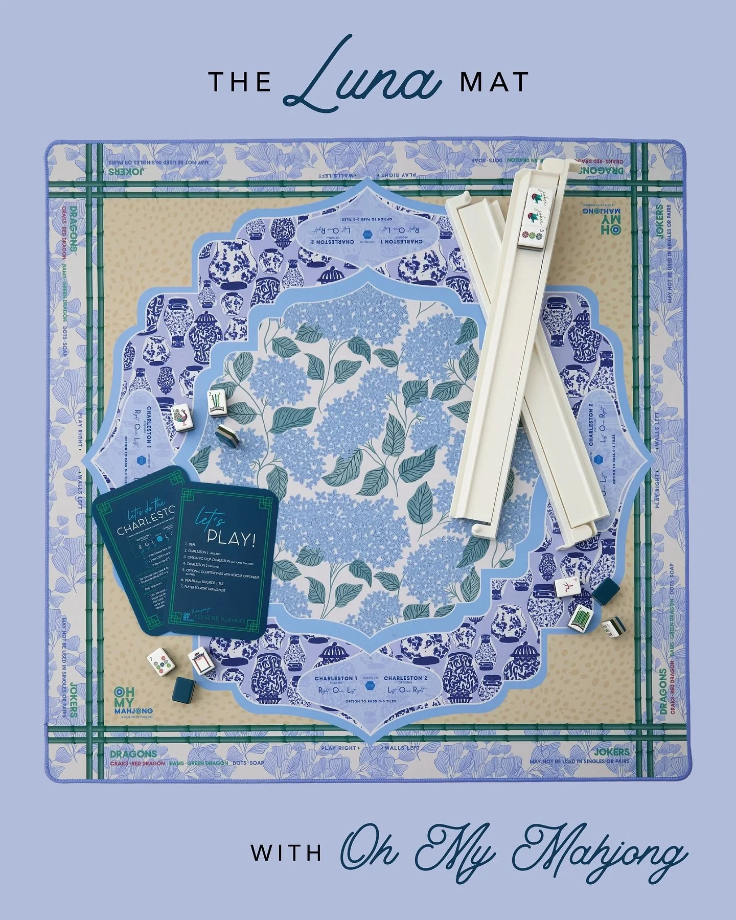 Say hello to the Luna mat by Oh My Mahjong, ft. some of my original prints 😍✨ Huge pinch me moment!!! 

Want to know a secret??? I designed a mat for Oh My Mahjong using my blue hydrangea print before I ever even reached out to them. That&rsquo;s wh