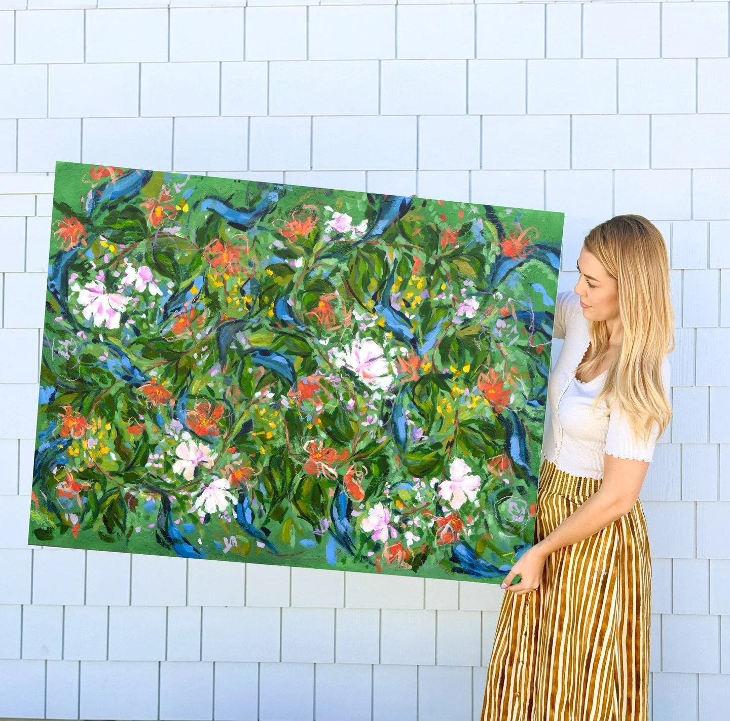 &ldquo;Woven in Green&rdquo; 24 x 36 Mixed Media Painting 🌸💗🌷 

I hope you love this one as much as I do 🌷 The colors, loose abstract strokes, and texture all came together to create this piece that I am so proud of. 

#abstractfloralpainting #ab