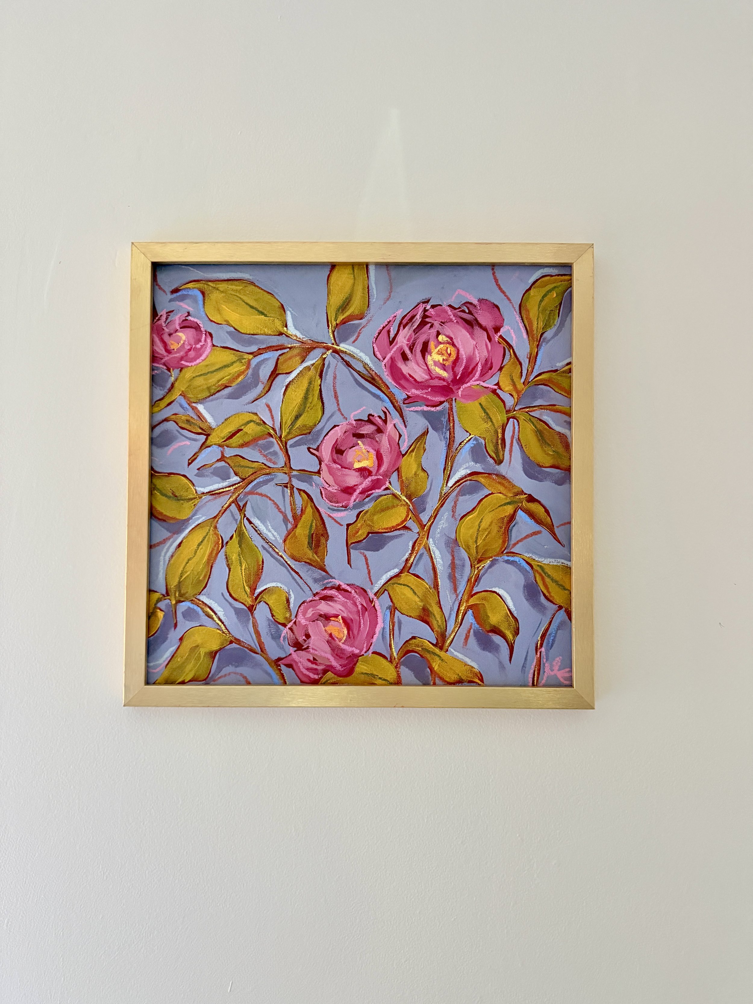 "Waiting for Peonies"  16x16" Original Mixed Media on Canvas Framed