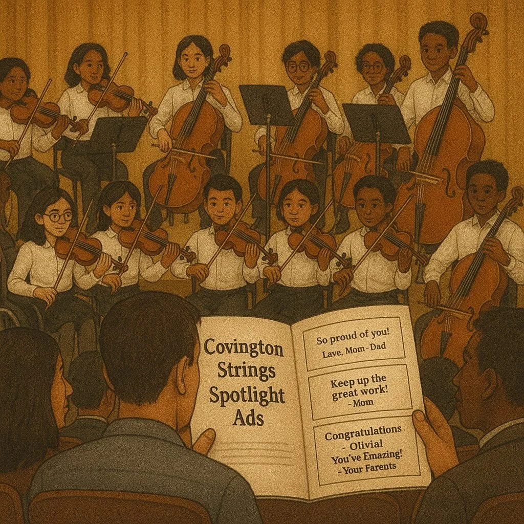Attention grownups! It&rsquo;s time to order your Spotlight Ads for this year&rsquo;s concert programs. Ads are a great way to cheer on your favorite Covington Orchestra and Guitar students, and proceeds help support the entire Strings Program. 

Cli