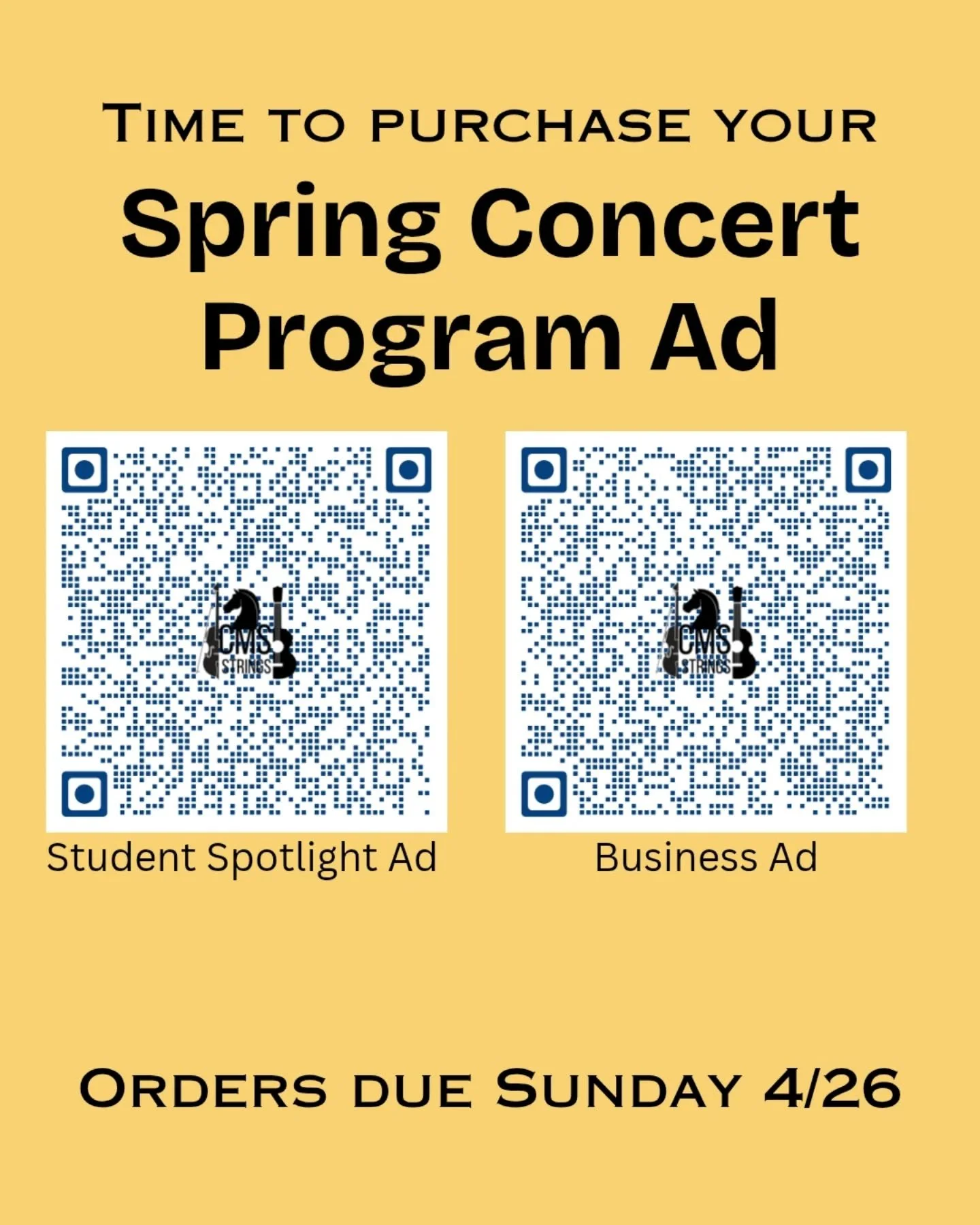 Believe it or not, it's already time to order your student spotlight or business ad for the spring concerts! Families, this is a chance to highlight your child's orchestra or guitar experience with photos and words of encouragement - especially meani