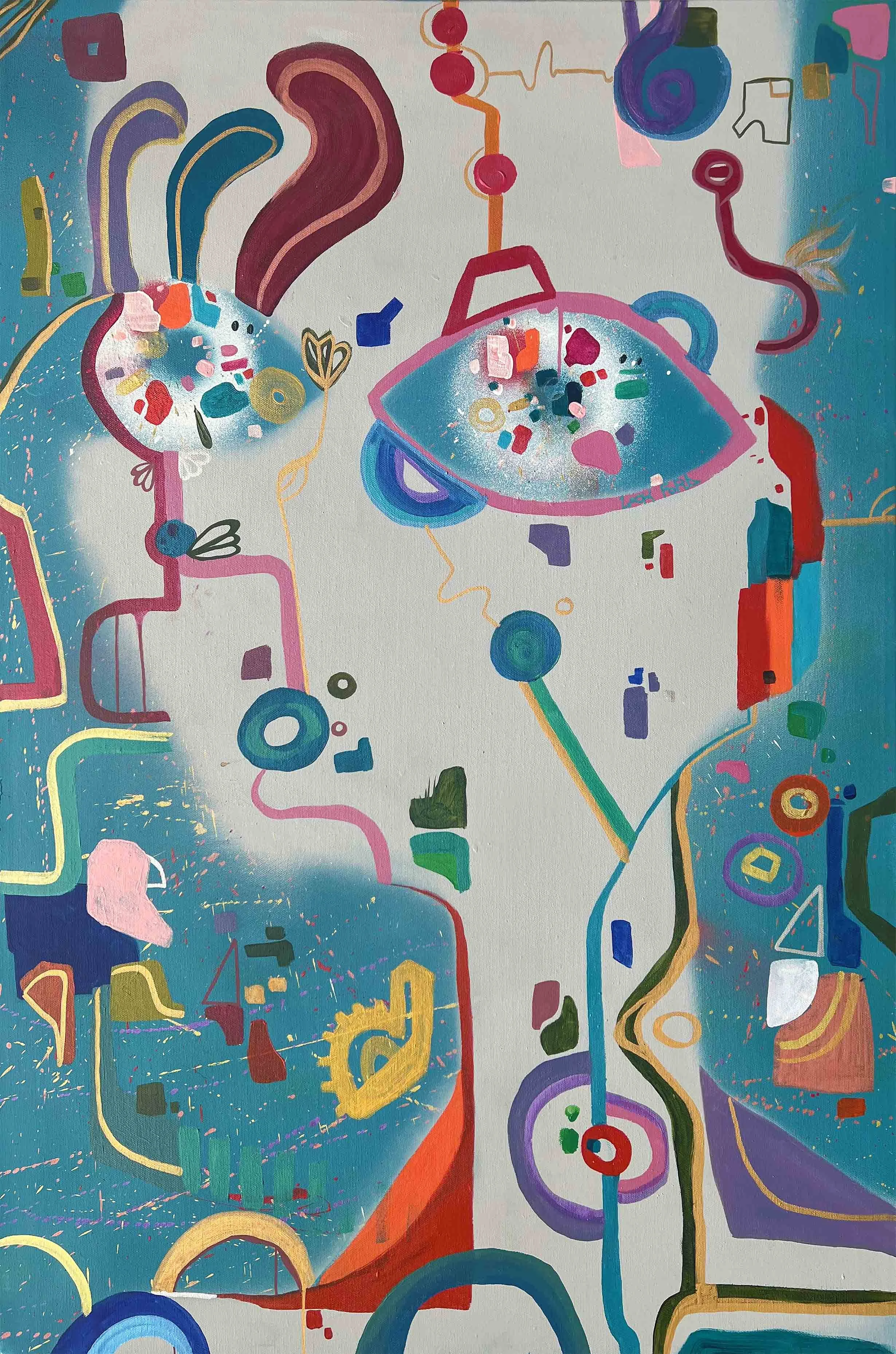 “Techboy” (2022) Acrylic, and Spray Paint on stretched Canvas, 24”x36” (60.96cm x
91.44cm)