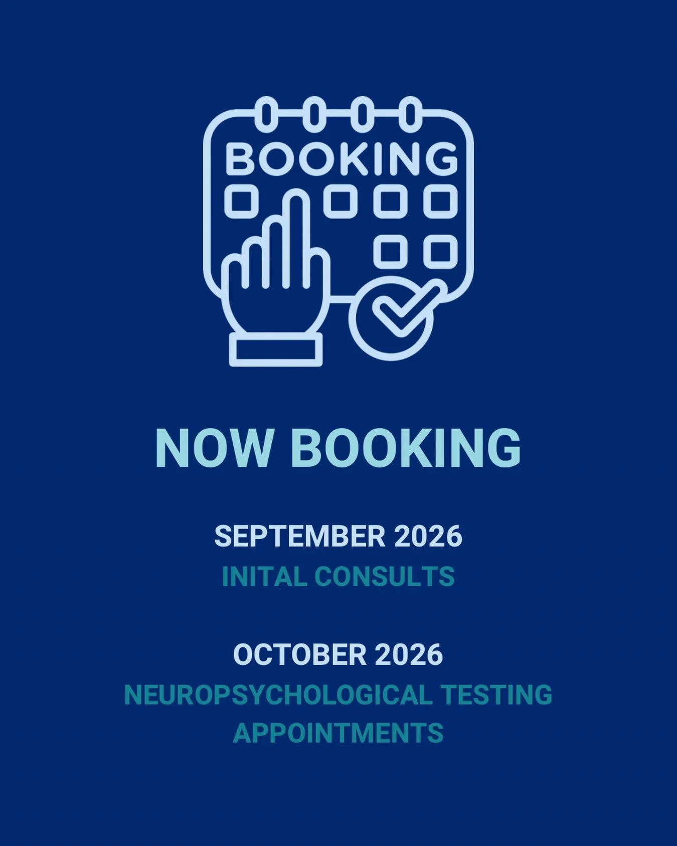 Planning ahead? Now is the perfect time to schedule your evaluation.

📅 Initial consultations are now booking for September
🧠 Neuropsychological testing appointments are available beginning in October

If you or a loved one have concerns about memo