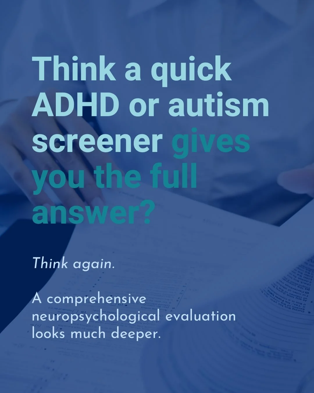Why does a comprehensive neuropsychological evaluation matter? 🧠

A neuropsychological evaluation is much more than a few brief questionnaires or screening measures. While screeners can identify possible areas of concern, they cannot provide the sam