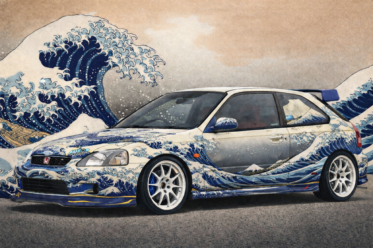 Ukiyo-E Wave EK9 Honda Hatchback T-shirt