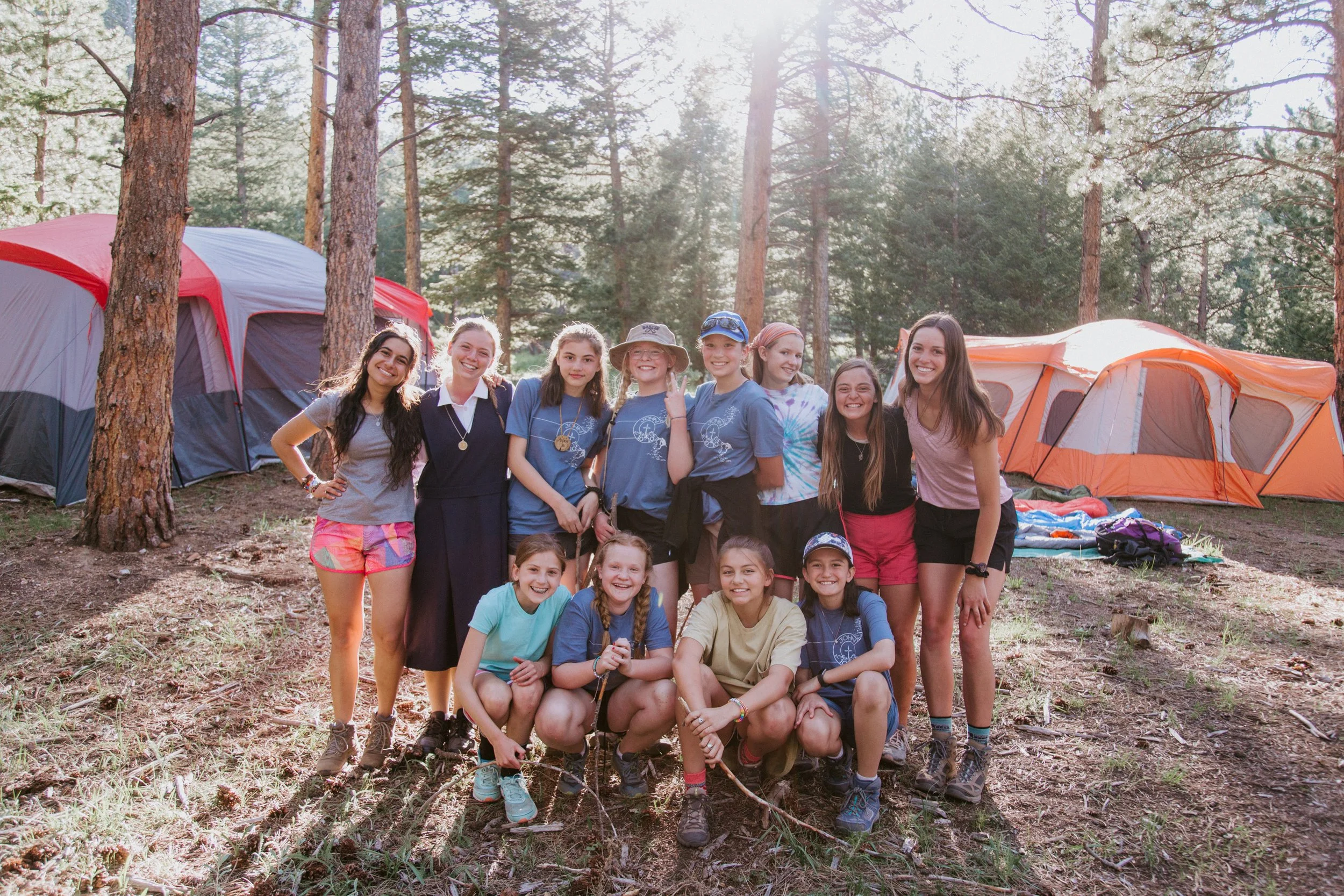 middle school girls camping at a catholic summer camp in Colorado