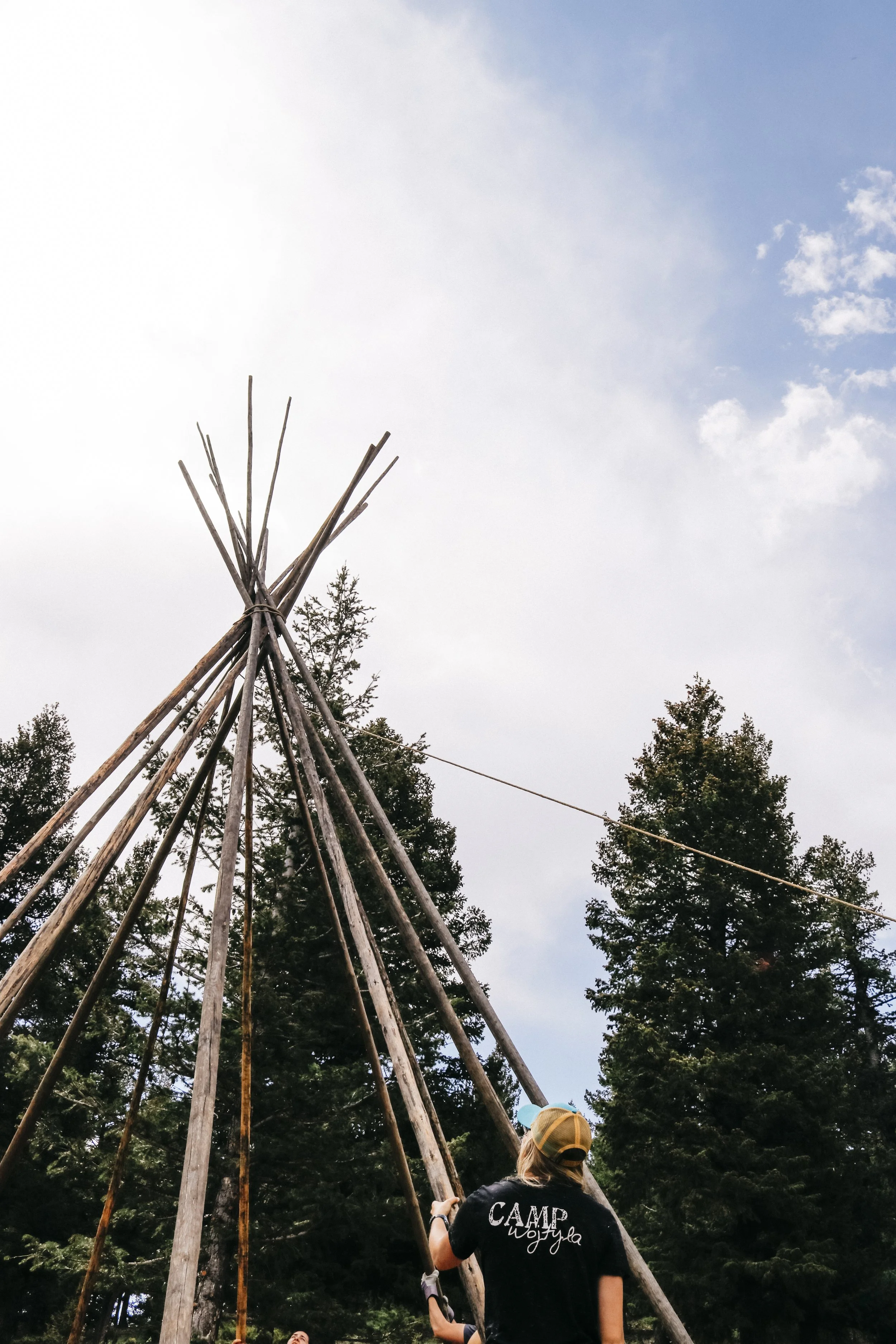setting up teepees at Camp Wojtyla during set up week