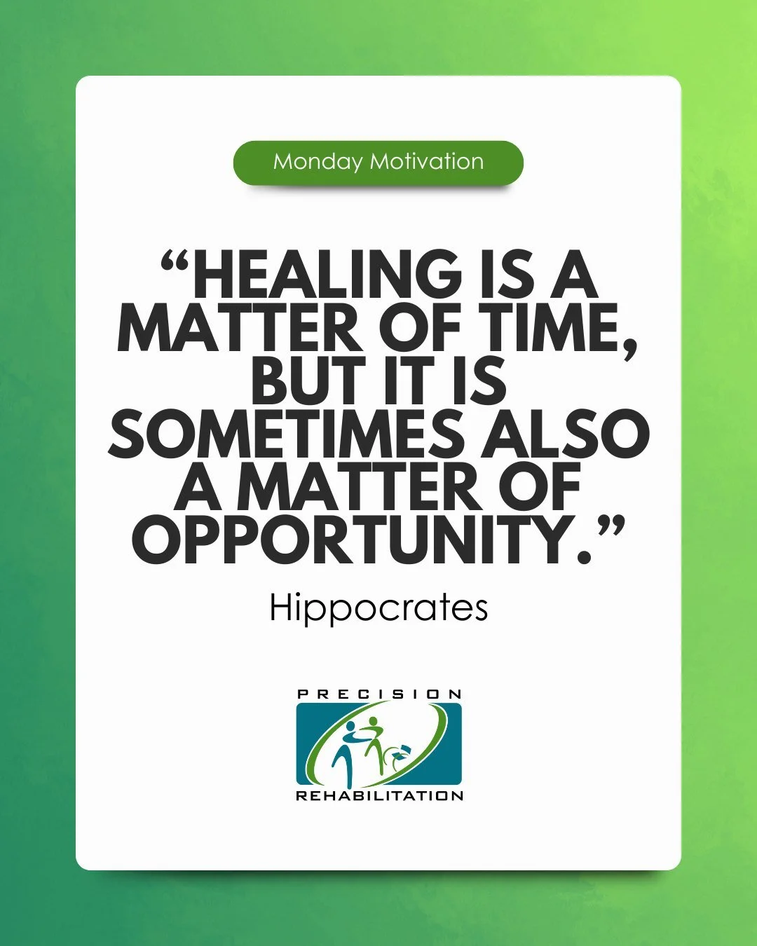 𝐌𝐨𝐧𝐝𝐚𝐲 𝐌𝐨𝐭𝐢𝐯𝐚𝐭𝐢𝐨𝐧 💪
Happy Monday, everyone! With a full week ahead, what are some of your goals for the week? Please comment below, we'd love to hear from you!

#HappyMonday #MondayMotivation #PhysicalTherapy #Goals #PrecisionRehabLB