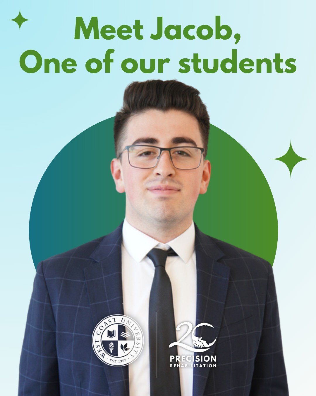 𝐌𝐞𝐞𝐭 𝐉𝐚𝐜𝐨𝐛 𝐒𝐚𝐭𝐨 𝐨𝐧𝐞 𝐨𝐟 𝐨𝐮𝐫 𝐒𝐭𝐮𝐝𝐞𝐧𝐭𝐬!
This past semester, Jacob was in rotation with us here at Precision Rehabilitation! He is a third-year Doctor of Physical Therapy (DPT) student attending @westcoastuniversity . What Ja