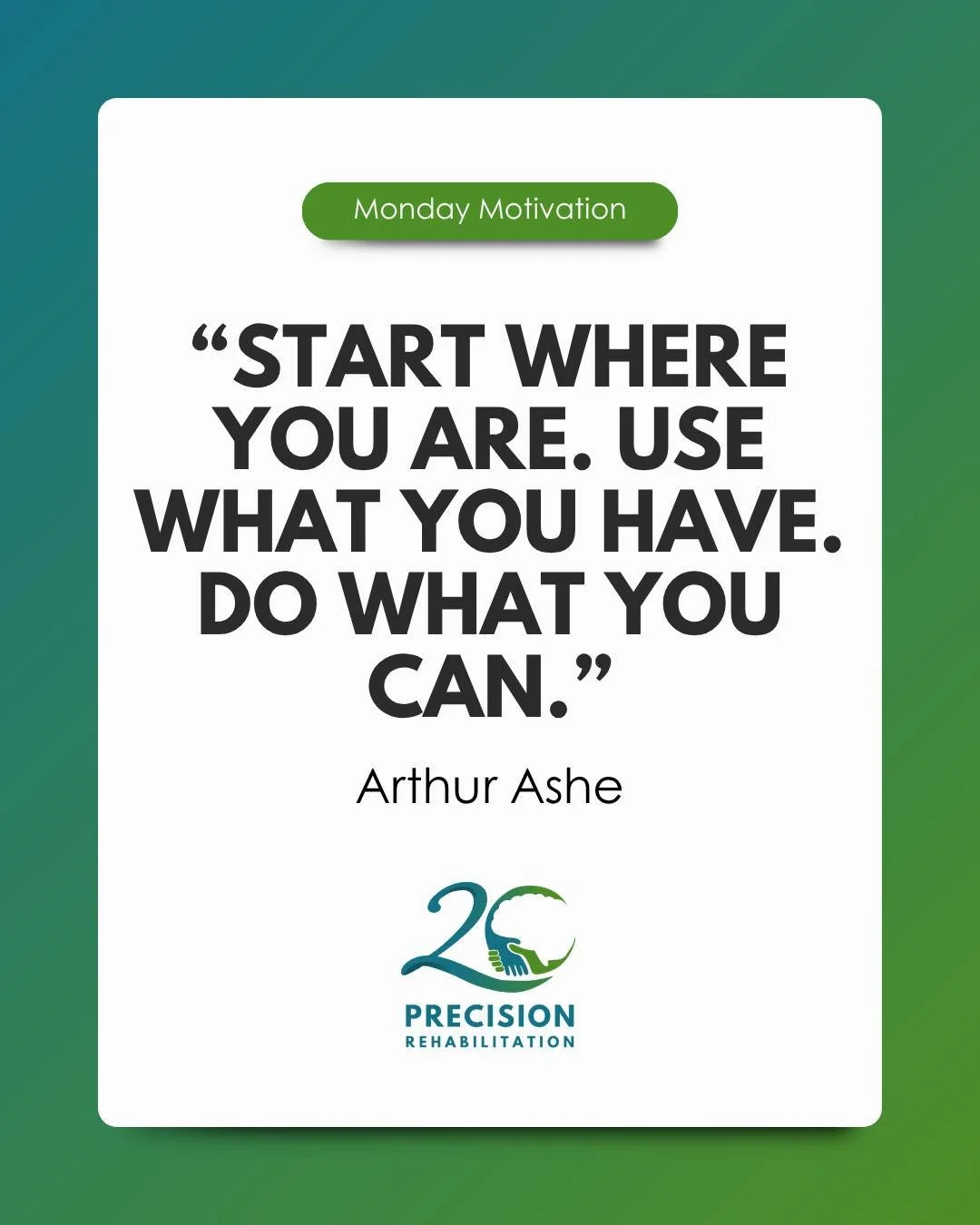 𝐌𝐨𝐧𝐝𝐚𝐲 𝐌𝐨𝐭𝐢𝐯𝐚𝐭𝐢𝐨𝐧 💪
Happy Monday, everyone! With a full week ahead, what are some of your goals for the week? Please comment below, we'd love to hear from you!

#HappyMonday #MondayMotivation #PhysicalTherapy #Goals #PrecisionRehabLB