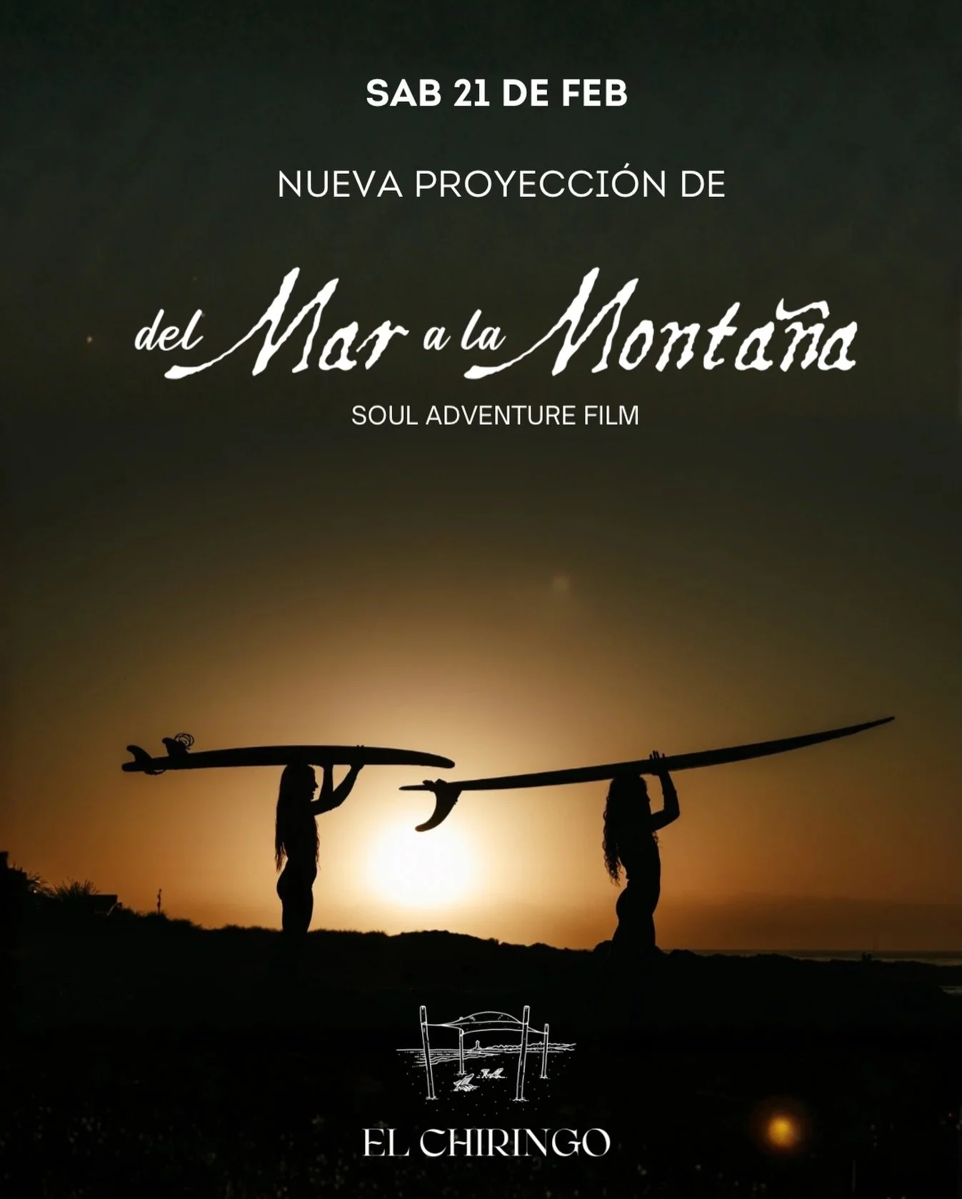 TARDE DE CINE EN LA PLAYA 🎞️🏄🏽&zwj;♀️🌌 
Ma&ntilde;ana en @elchiringojoseignacio ❤️

📅: SABADO 21 de FEBRERO.

18:00hs Warmup - Dj Jules
19:30 🎬proyecci&oacute;n - *Del Mar a la Monta&ntilde;a* -  puntual! 
20:30hs charla y sorteos 
21:00hs CASA