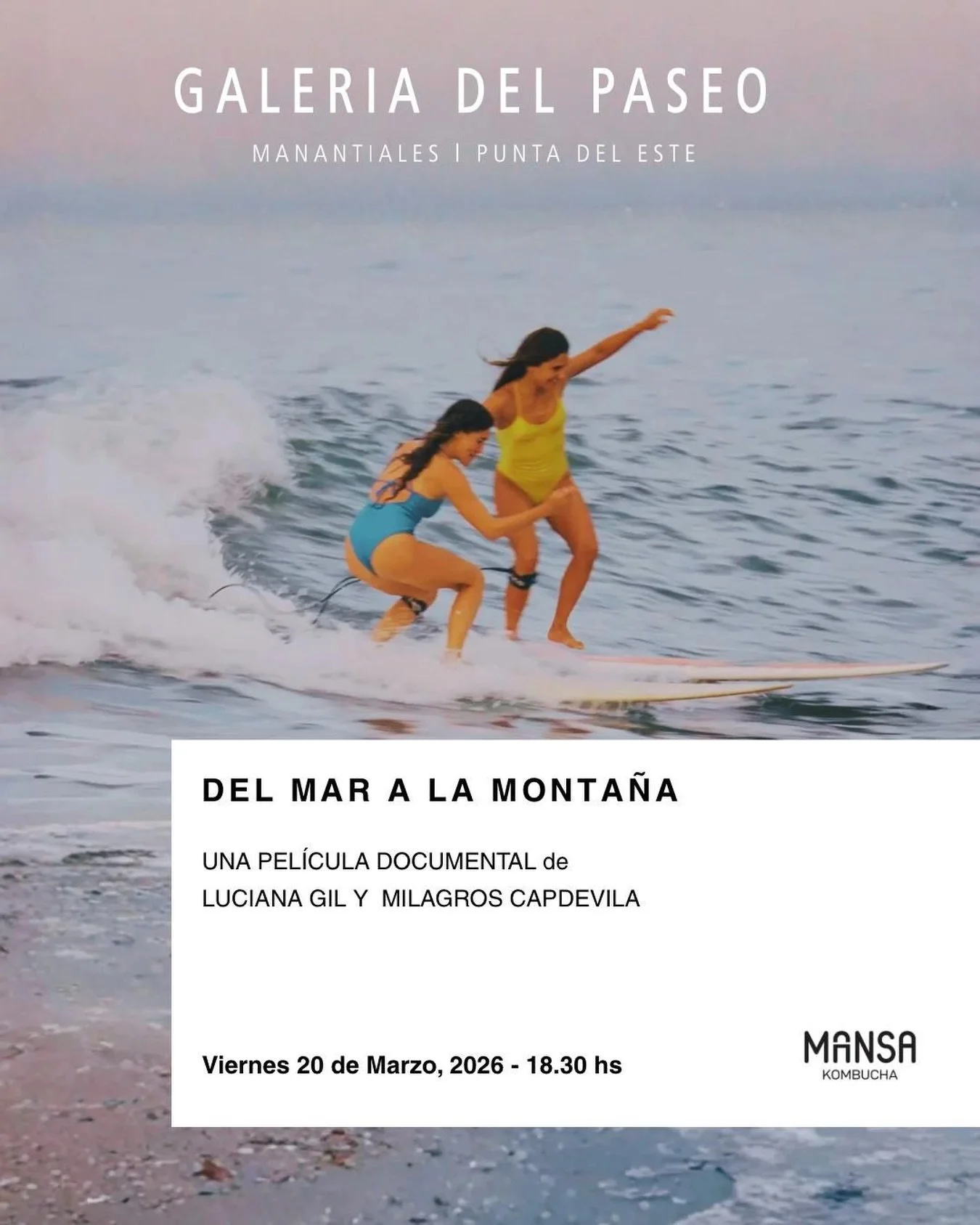 Este viernes, volvemos al barrio de la mano de la cl&aacute;sica galer&iacute;a de arte de Manantiales , epicentro de la cultura rioplatense, @galeriadelpaseo ❤️💫

📅: Viernes 20 de Marzo 
18:30 hs 🎬proyecci&oacute;n - *Del Mar a la Monta&ntilde;a*