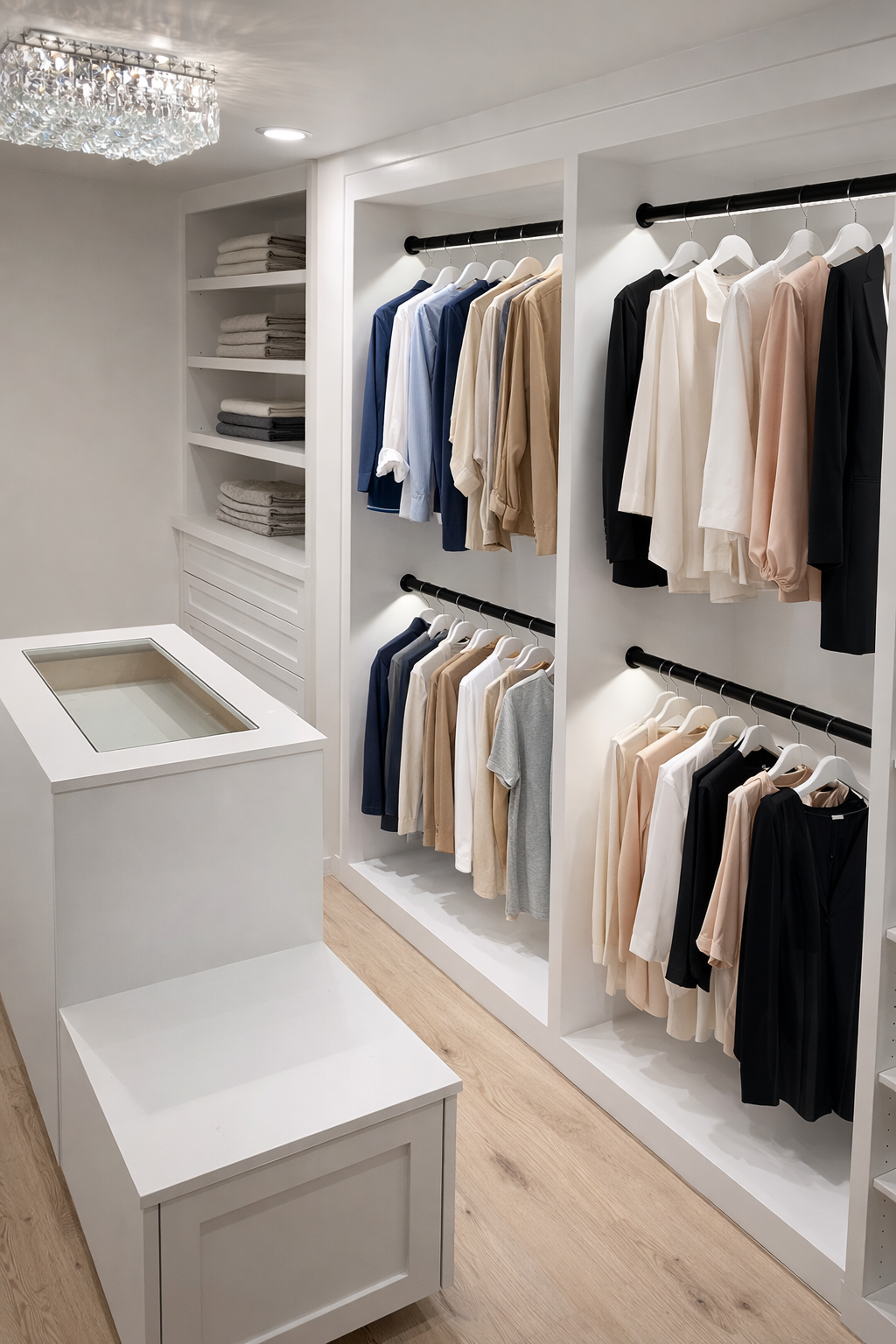 White Paint | Lighted Wardrobe Rails | Face Frame Inset