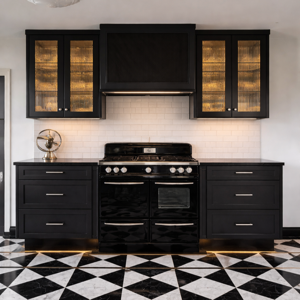 Paint Grade (Black) | Shaker Door | Frameless w/ Radius Detail