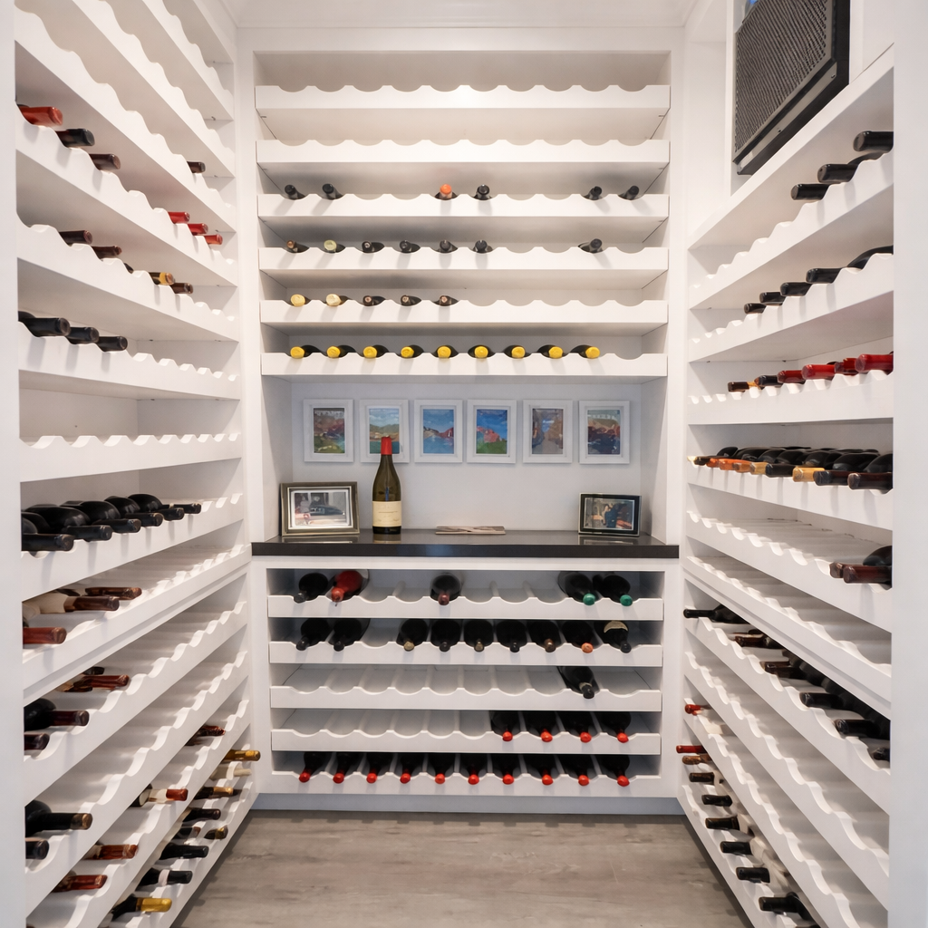 Custom Wine Room | White Painted Cabinetry