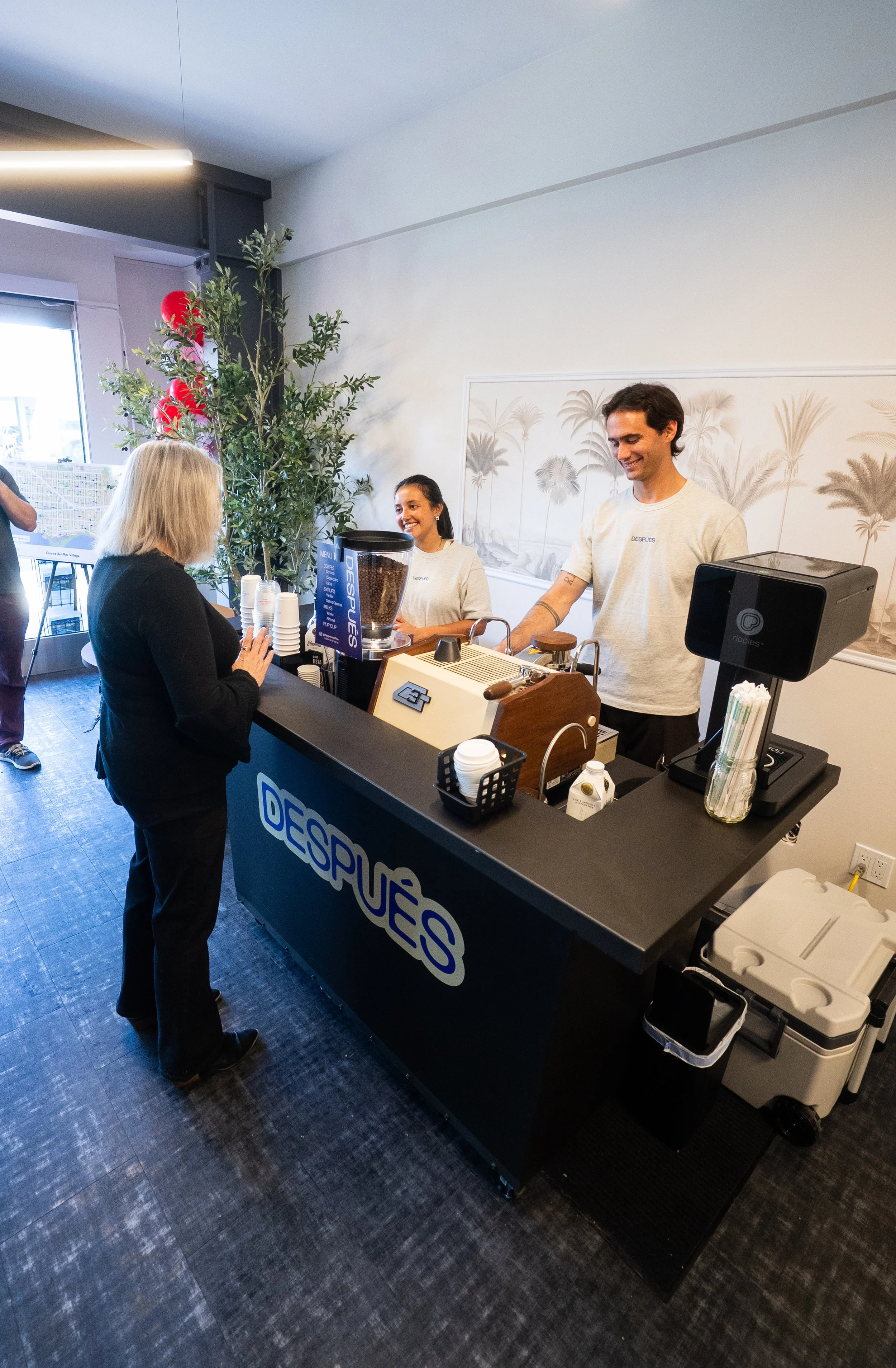 Orange County baristas serving coffee at a real estate office in Corona Del Mar.