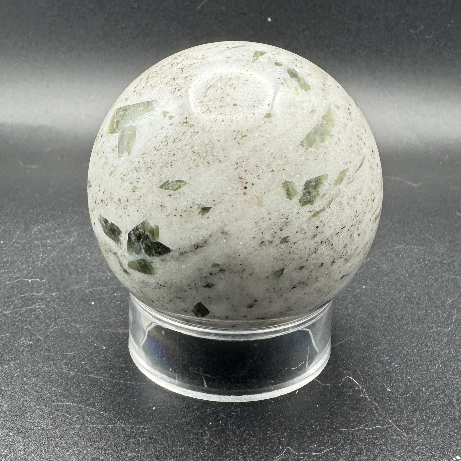 Tourmaline and Epidote in quartz sphere E - 1.jpg
