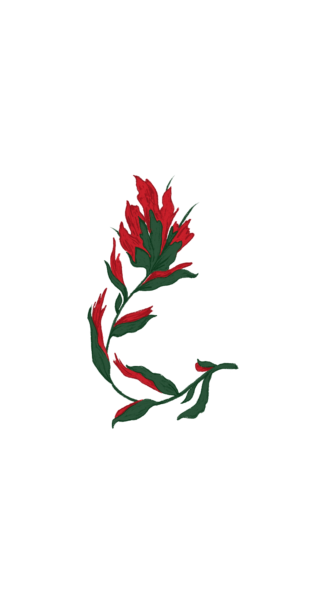 Stylized wreath with red flowers and green leaves.