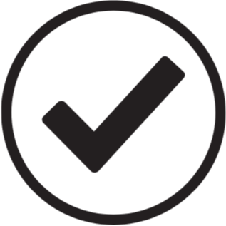 A black checkmark inside a black circle.