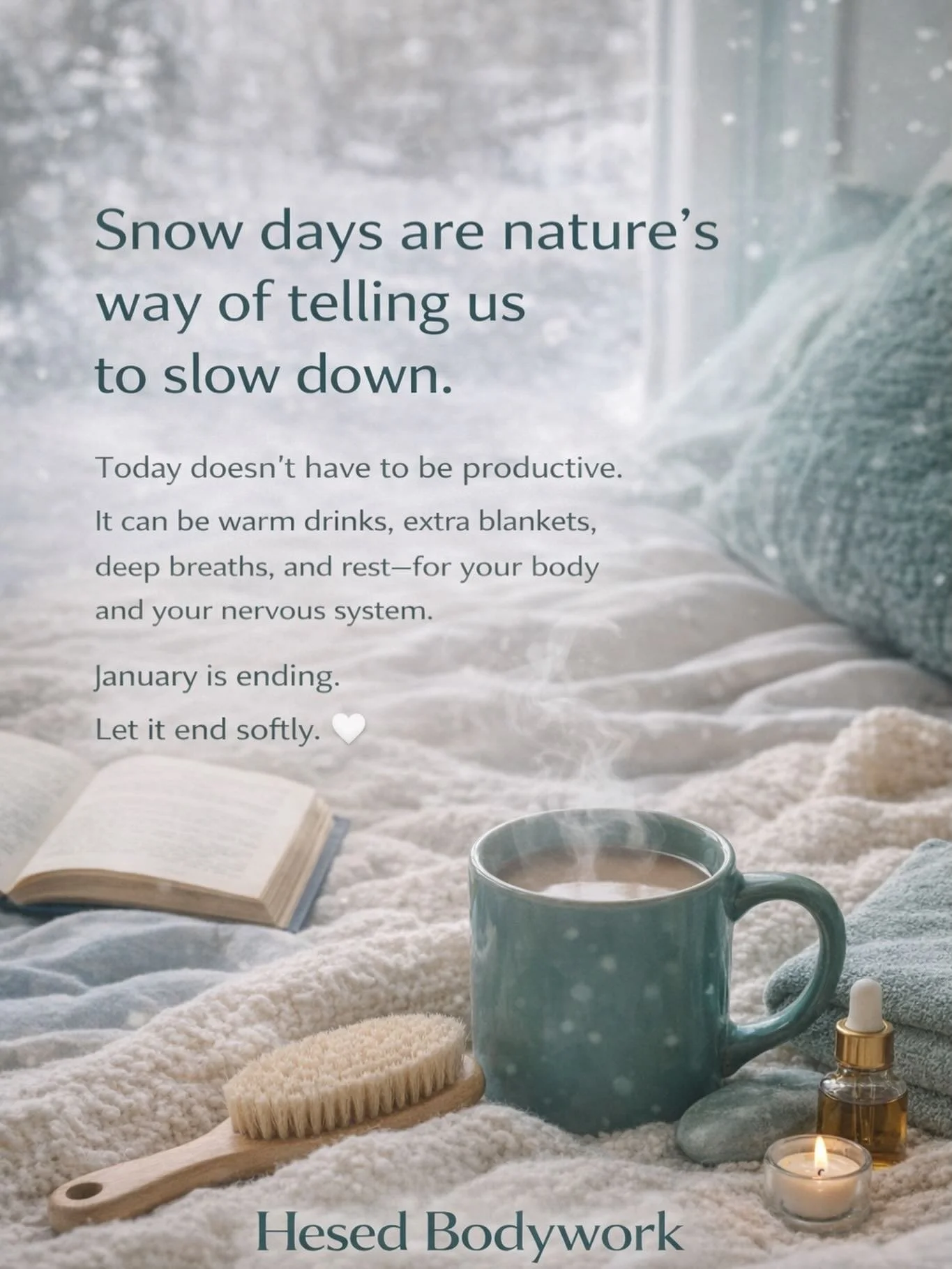 Today doesn&rsquo;t have to be productive.
It can be warm drinks, extra blankets, deep breaths, and rest &mdash; for your body and your nervous system.

✨ What does &ldquo;taking care of yourself first&rdquo; look like today? 
#selfcare #snowday #str