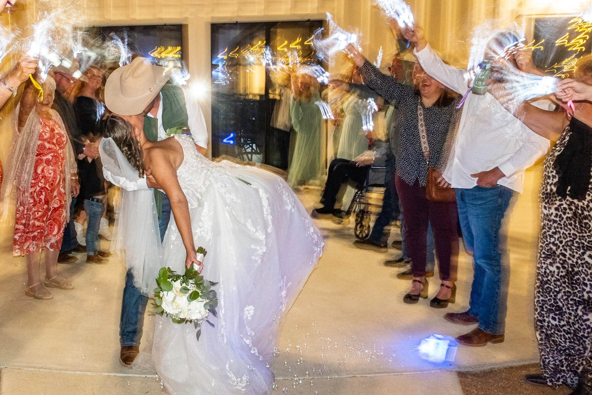 Grandview Events Wedding – Sparkler Exit Kiss in La Vernia – Leica D-Lux 8