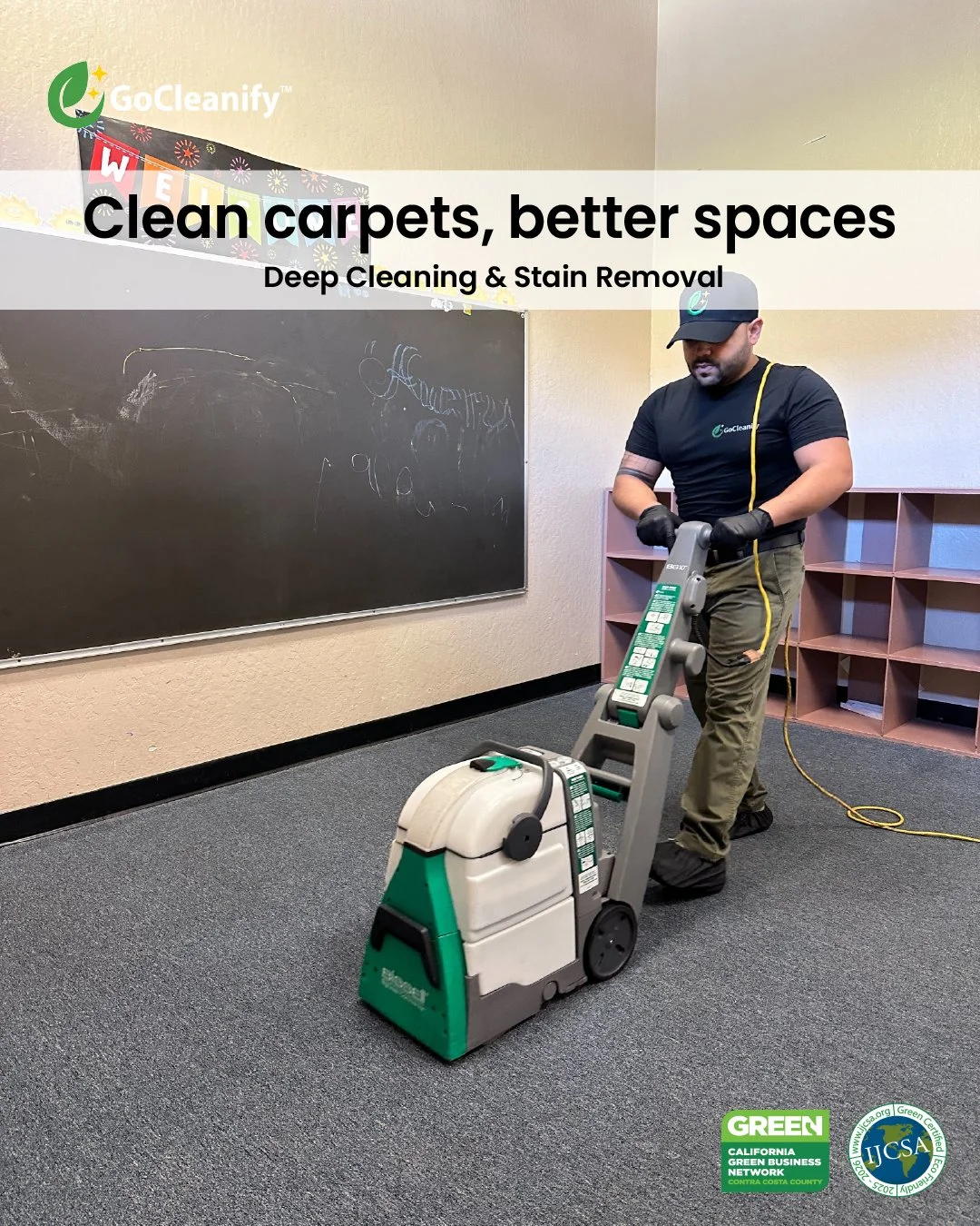 Advanced carpet cleaning services using professional equipment to remove deep dirt, bacteria, and tough stains in commercial environments.