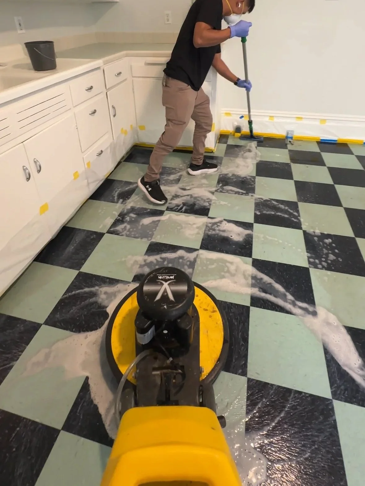 Commercial floor stripping and wax removal by GoCleanify, restoring hard floor surfaces with professional equipment in the San Francisco Bay Area.