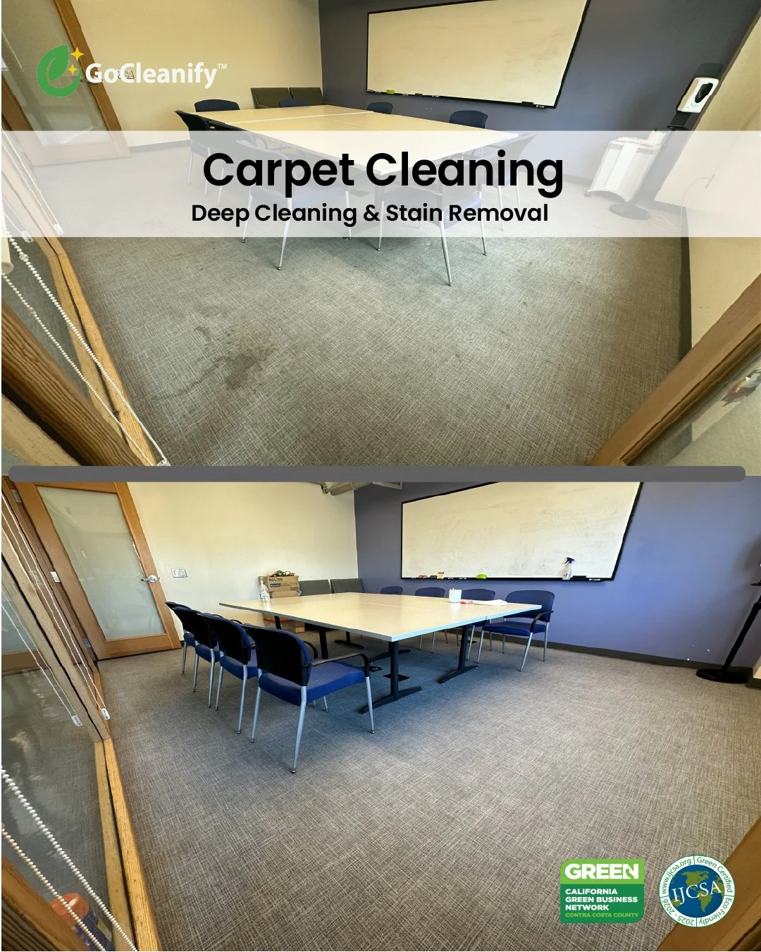 Commercial carpet cleaning services for offices and large spaces, improving appearance, indoor air quality, and overall cleanliness.