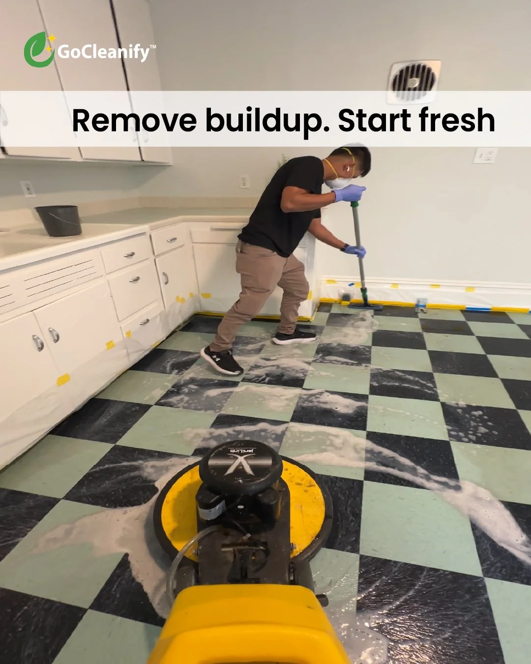 Commercial floor stripping services in the Bay Area by GoCleanify, removing old wax, dirt, and buildup to restore the original surface