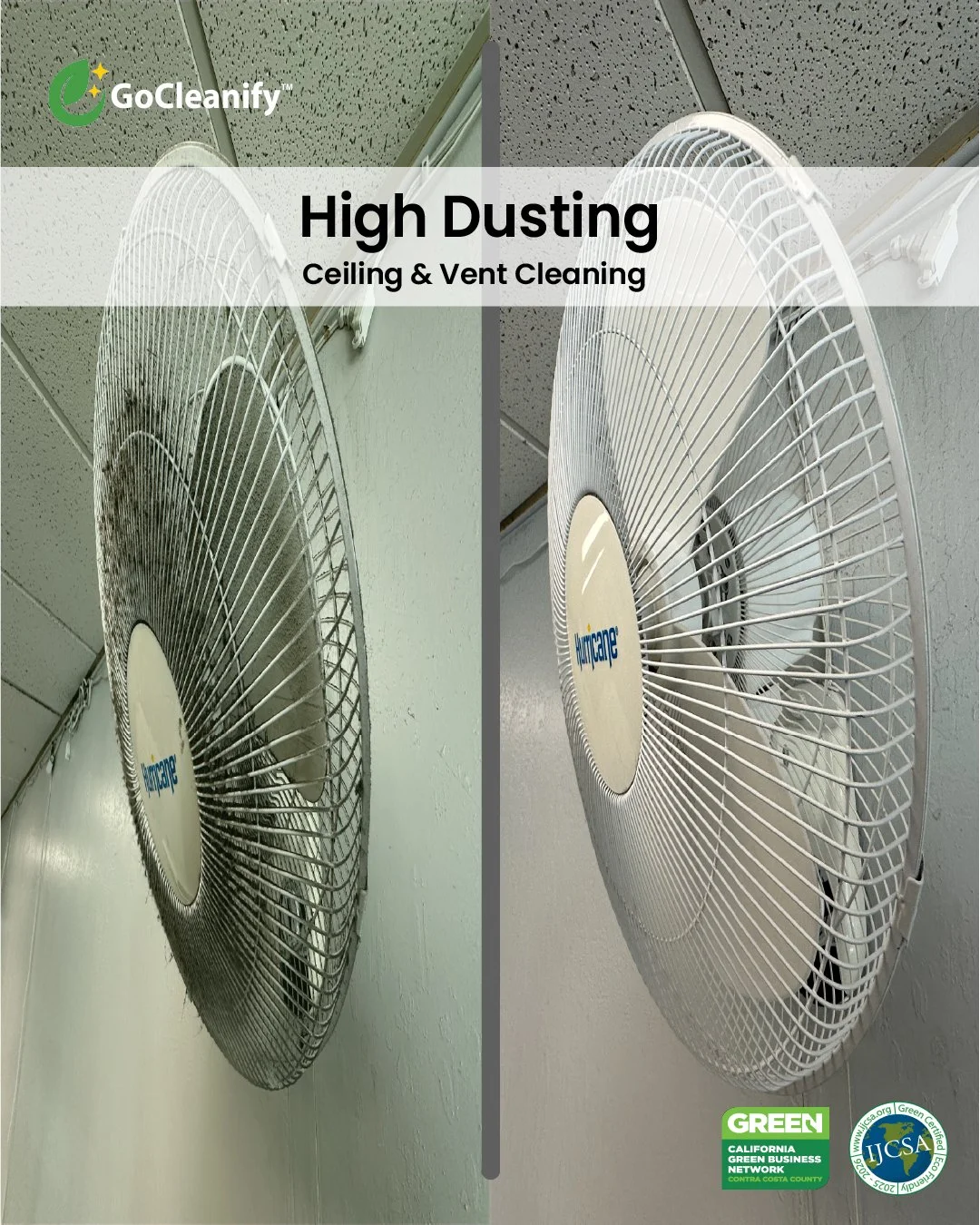GoCleanify provides high dusting services for commercial spaces, removing dust and buildup from ceilings, vents, and hard-to-reach areas to improve air quality.