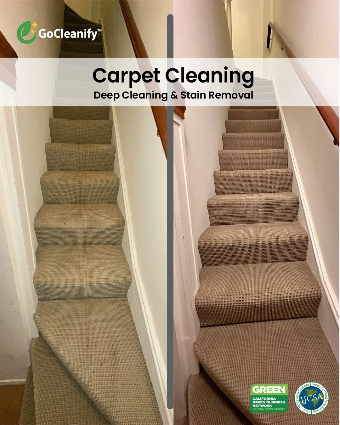 GoCleanify carpet cleaning stairs before and after San Francisco building