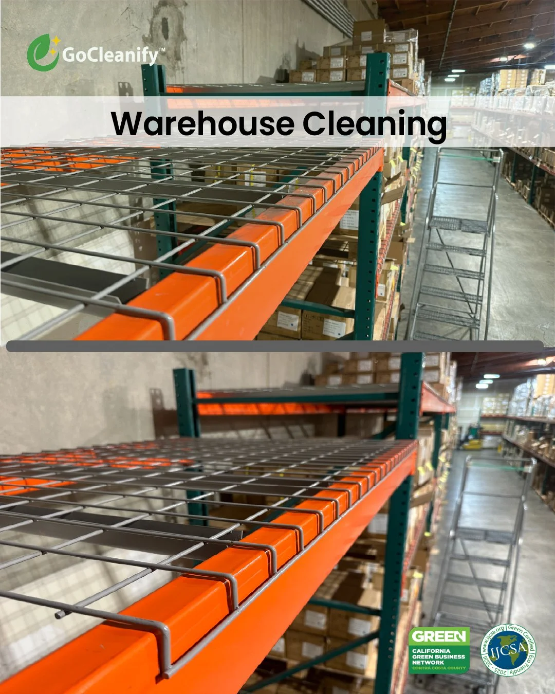 warehouse cleaning before and after industrial shelving Bay Area
