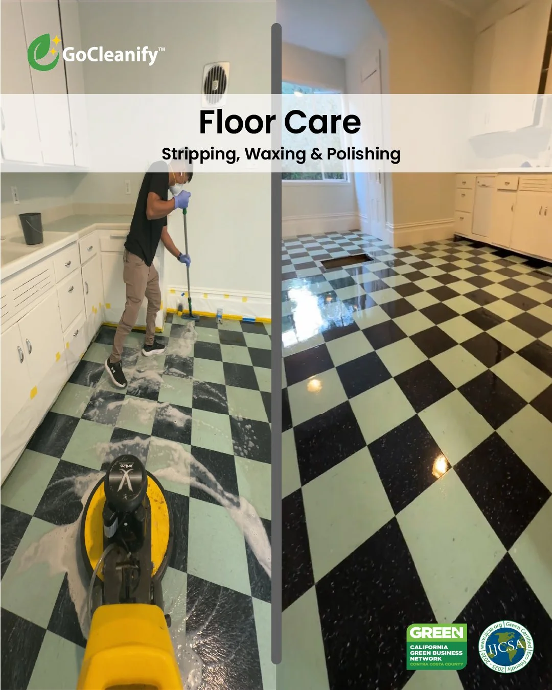 GoCleanify provides complete floor care services including stripping, waxing, and polishing to restore shine and extend the life of commercial floors.