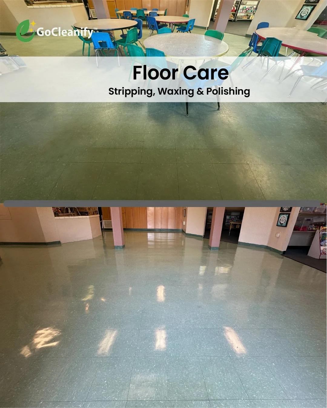 GoCleanify offers floor stripping and waxing services to restore shine, protect surfaces, and extend the life of commercial flooring.