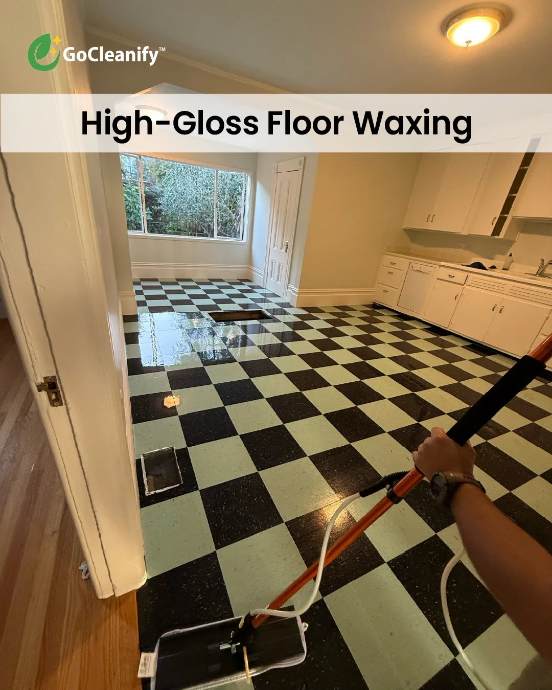 Commercial floor waxing services in the Bay Area by GoCleanify, delivering a high-gloss finish and restoring shine to commercial floors