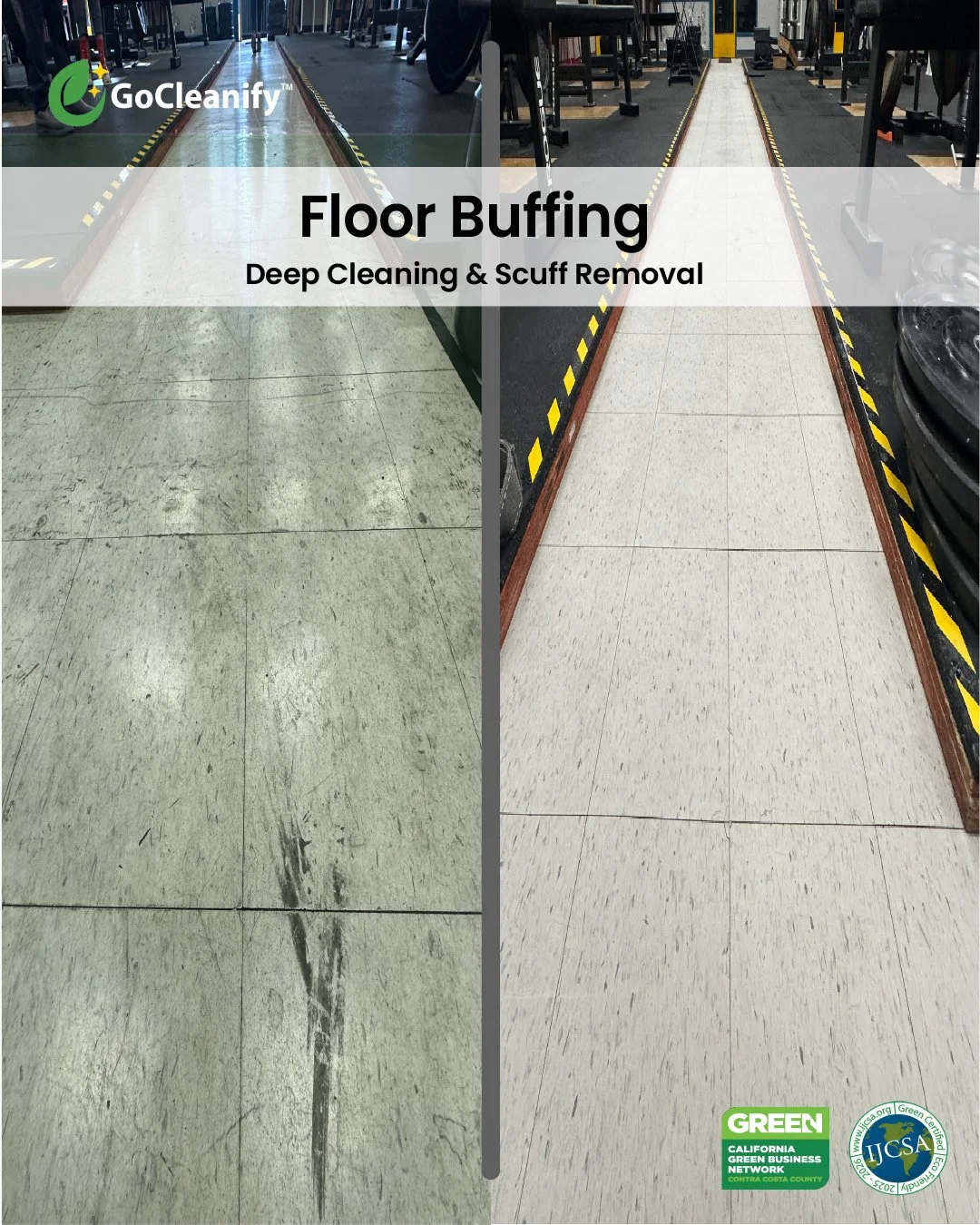 Floor buffing services designed to maintain shine, remove scuff marks, and keep floors looking polished and professional.