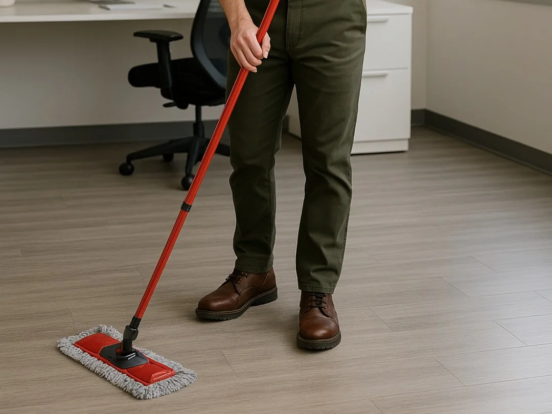 Office floor mopping service by GoCleanify in Oakland CA, removing dirt, spills, and stains to maintain clean and professional work environments.