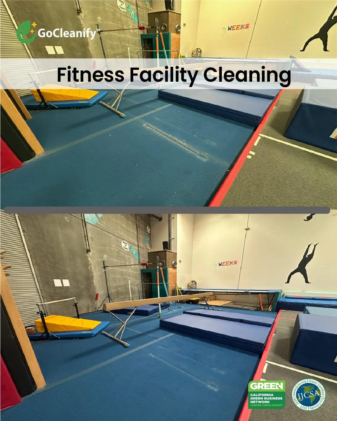 Professional fitness facility cleaning services designed to maintain cleanliness, reduce bacteria, and create a safe environment for members.